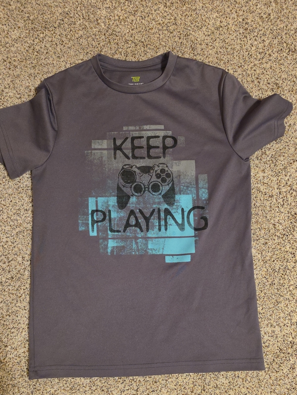 tek gear Gray Tee with Teal Gaming Graphic